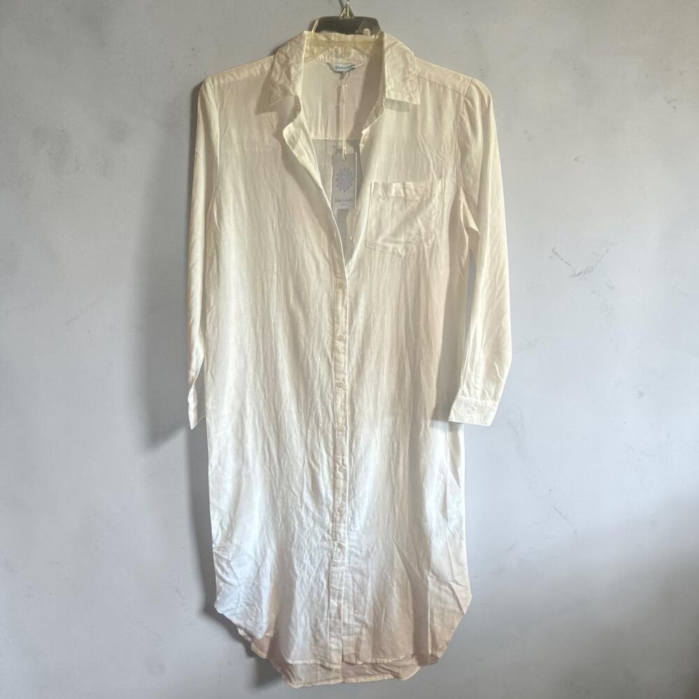 Blue Island White Sheer Button Front Beach Swim Coverup Shirt NWT XS